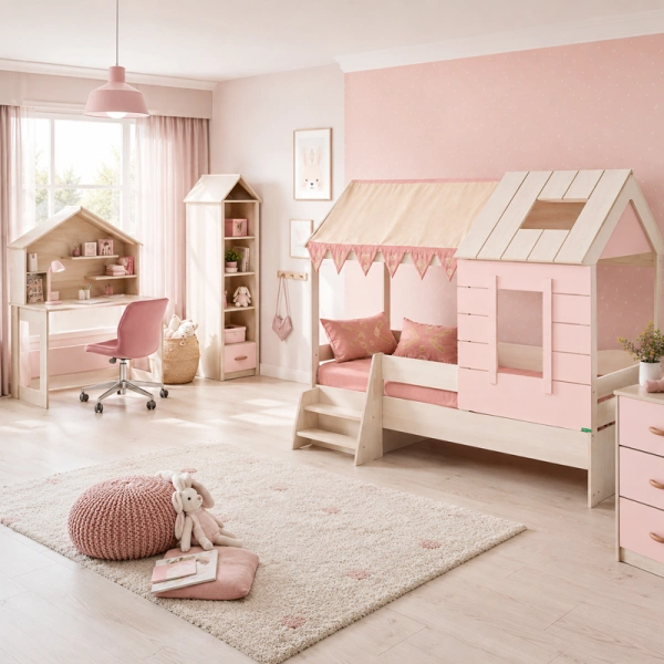 Детско легло къща PINK HOUSE - 90 х 200 - Изглед 3