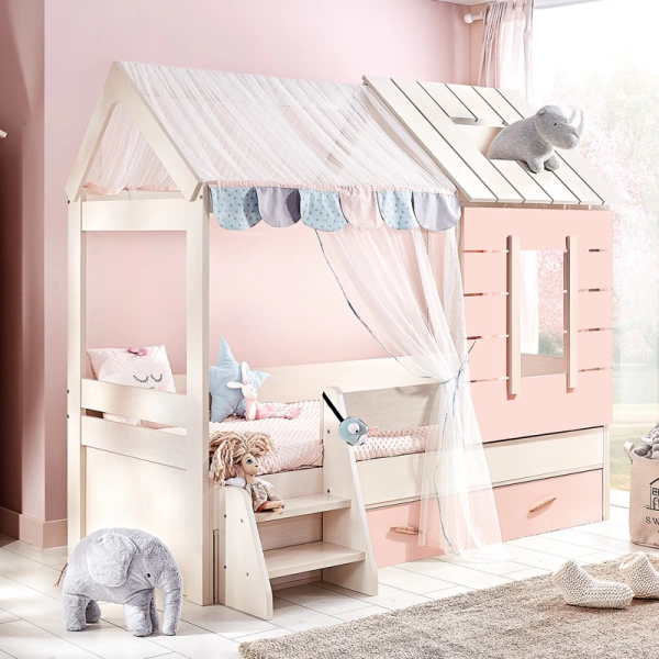 Детско легло къща Монтесори PINK HOUSE - 90 х 200 - розово