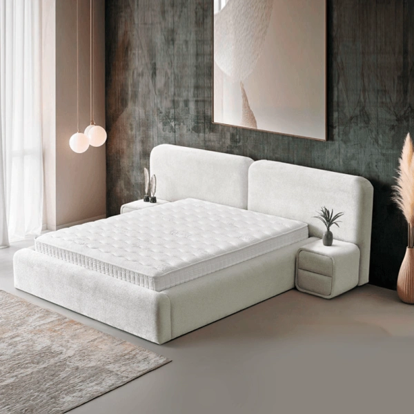 Тапицирана спалня с матрак MYKONOS 180 х 200 - слонова кост SY