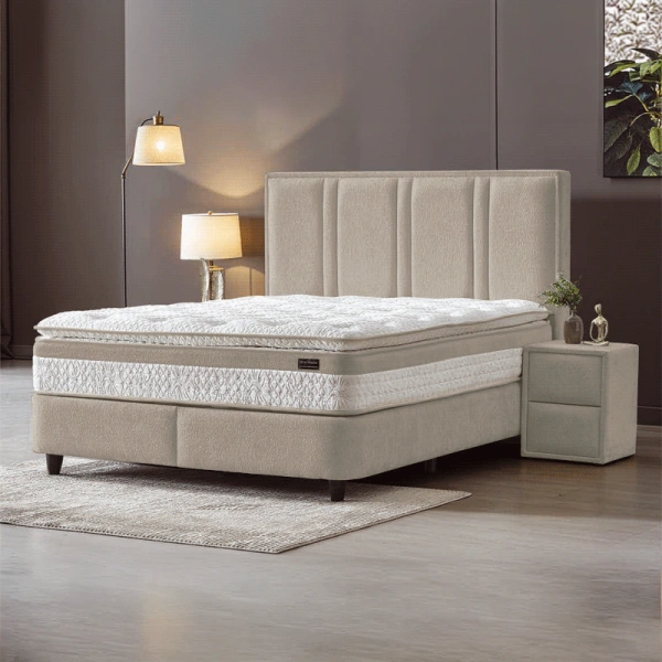 Тапицирана спалня с матрак PAROS XL 160 х 200 - бежов 04
