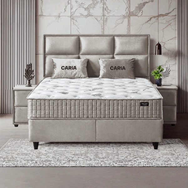 Тапицирана спалня с матрак CARIA 160 x 200 - перла SY