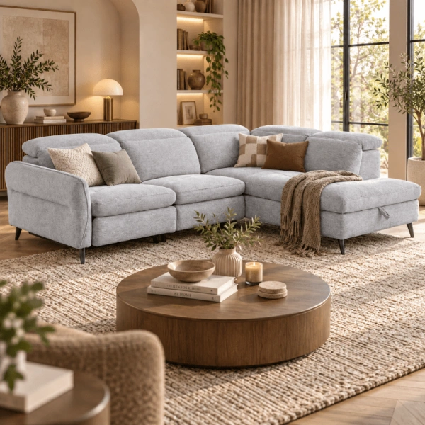Ъглов разтегателен диван PORTICI LUX - сив